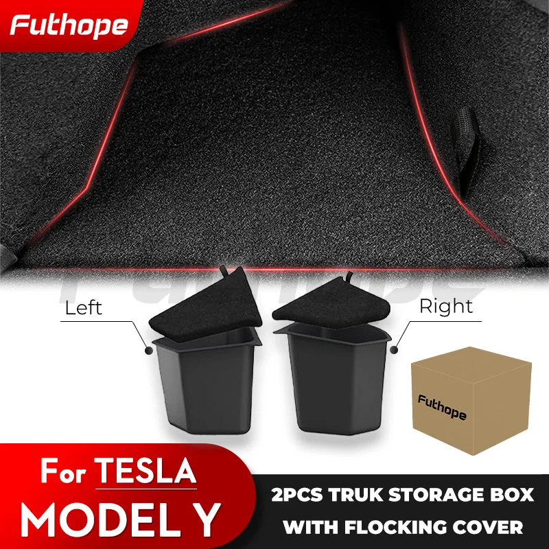 Futhope Car Trunk Side Storage Box For Tesla Model Y 2022-24 Cover Organizer Flocking Mat Partition Berlin Austin factory