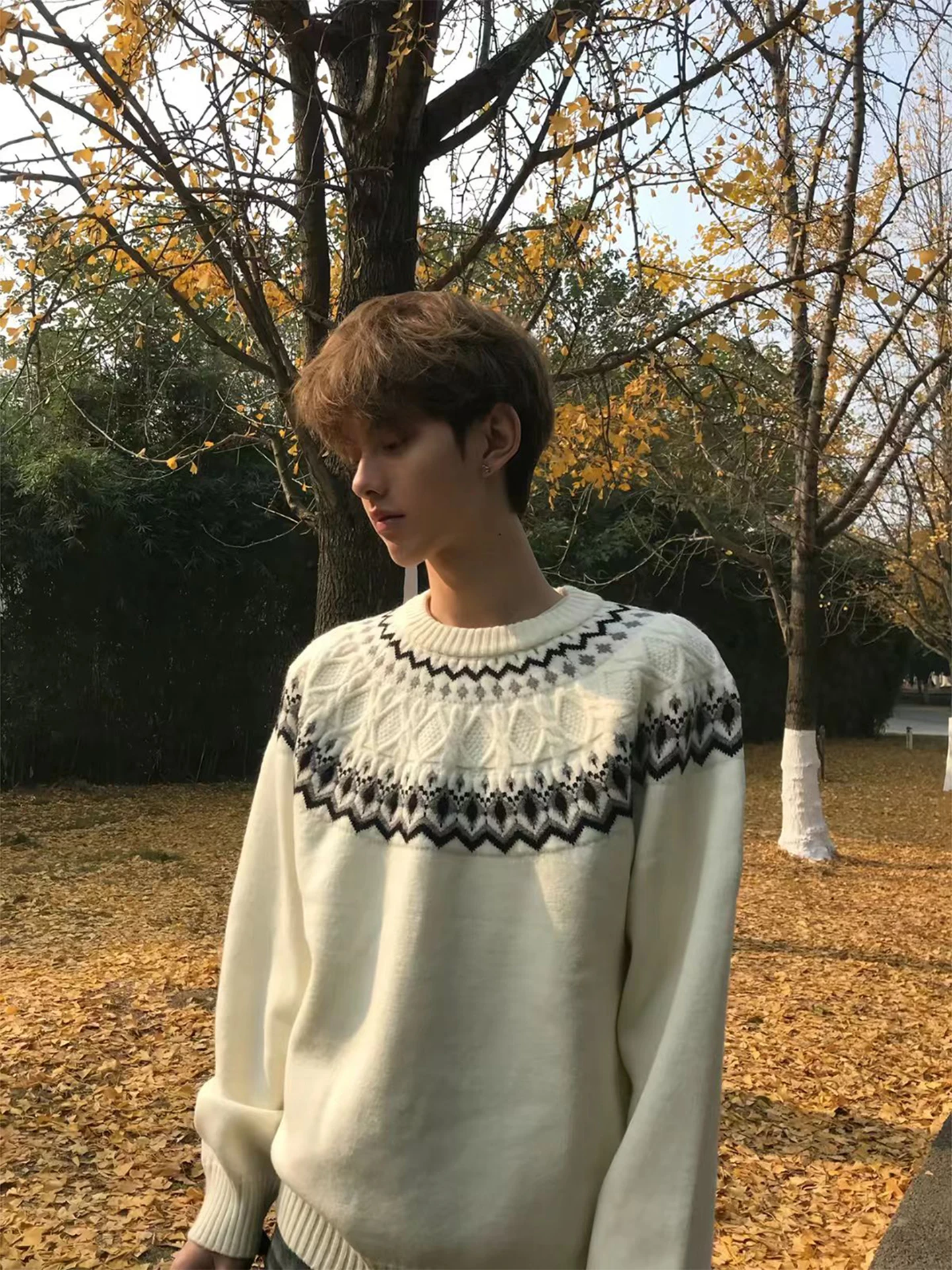 

Мягкий вязаный мужской свитер в американском ретро-стиле с узором «косы», свободного кроя, для осени и зимы, повседневный, с длинным рукавом, круглым вырезом, для ношения под одеждой