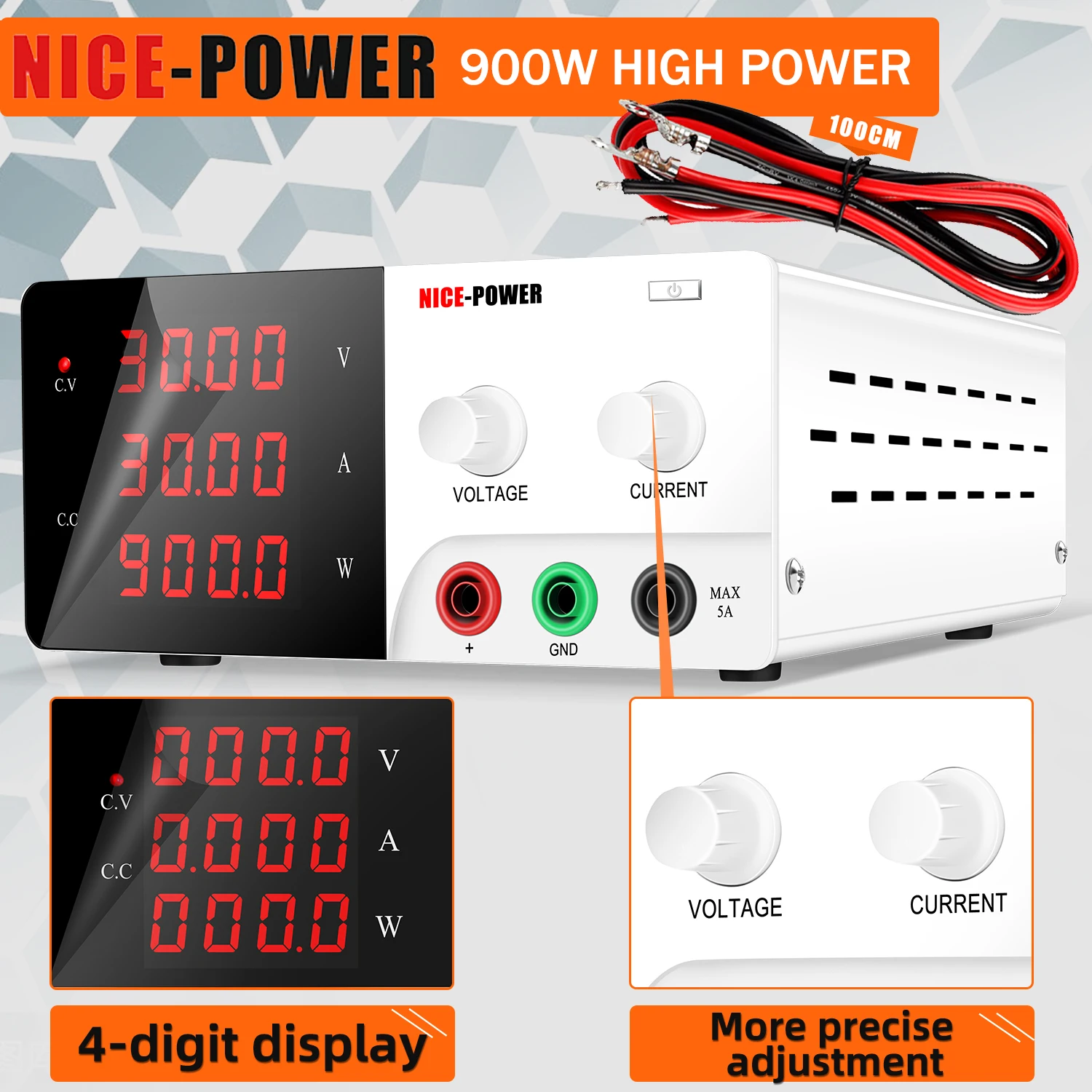 

NICE-POWER 30V 30A 900W High Power Adjustable AC To DC Power Supply Adjustable Switching Digital Bench Power Source 60V 10A 600W