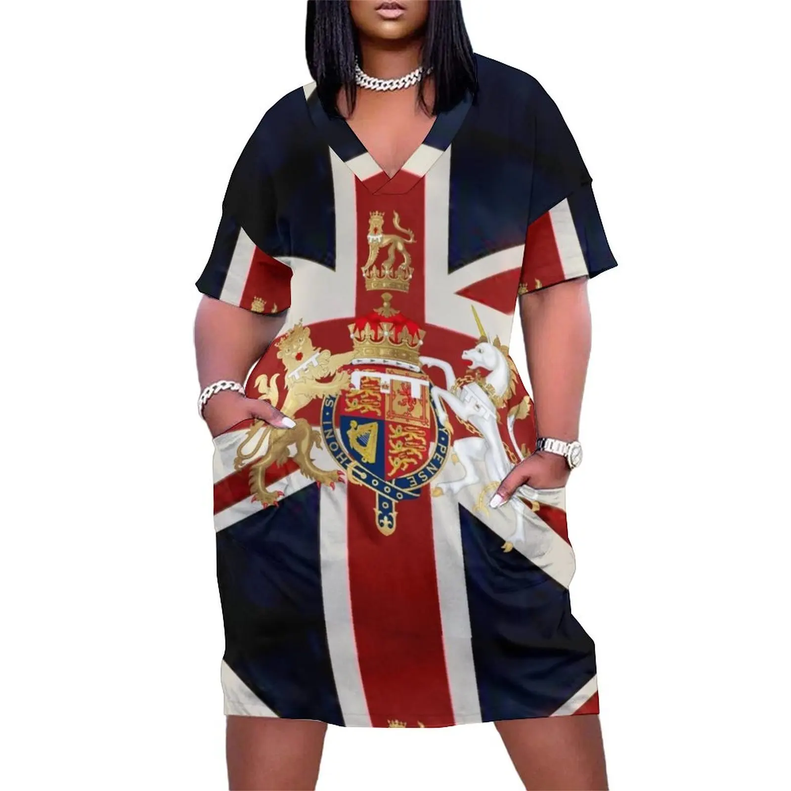 

Union Jack with Windsor Insignia Loose Pocket Dress Womens dresses Casual dresses