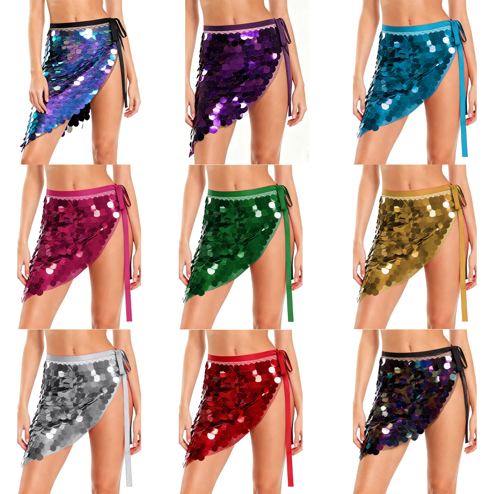 Femmes paillettes paillettes danse du ventre hanche écharpe à lacets taille jupe hanche enveloppement pour Chacha Latin salle de bal danse scène Performance