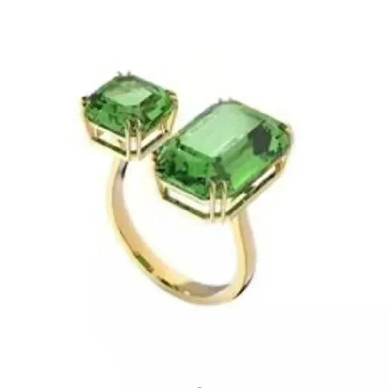 2024 Fashion Gold Open Exquisite Green Yellow Gemstone Decoration Women Luxury Engagement Ring Jewelry Gift