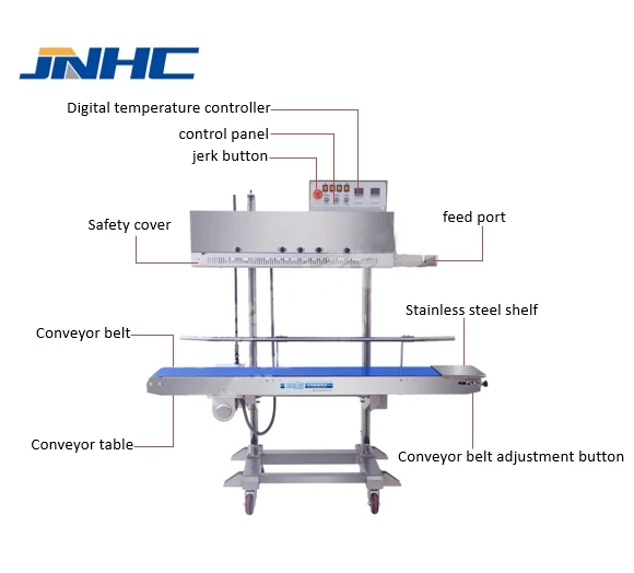 

Stainless Steel FR-1200V Continuous Vertical Adjustable Height Ink Roller Printing Band Heat Large Bag Sealing Machine