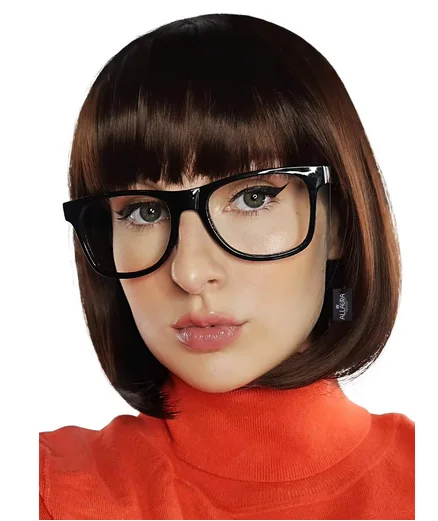 Brown Bob Wig Velma Wig and Glasses - Velma for Adult Women Velma Cosplay Flapper Wig With Bangs Dora Wig Velma Wig