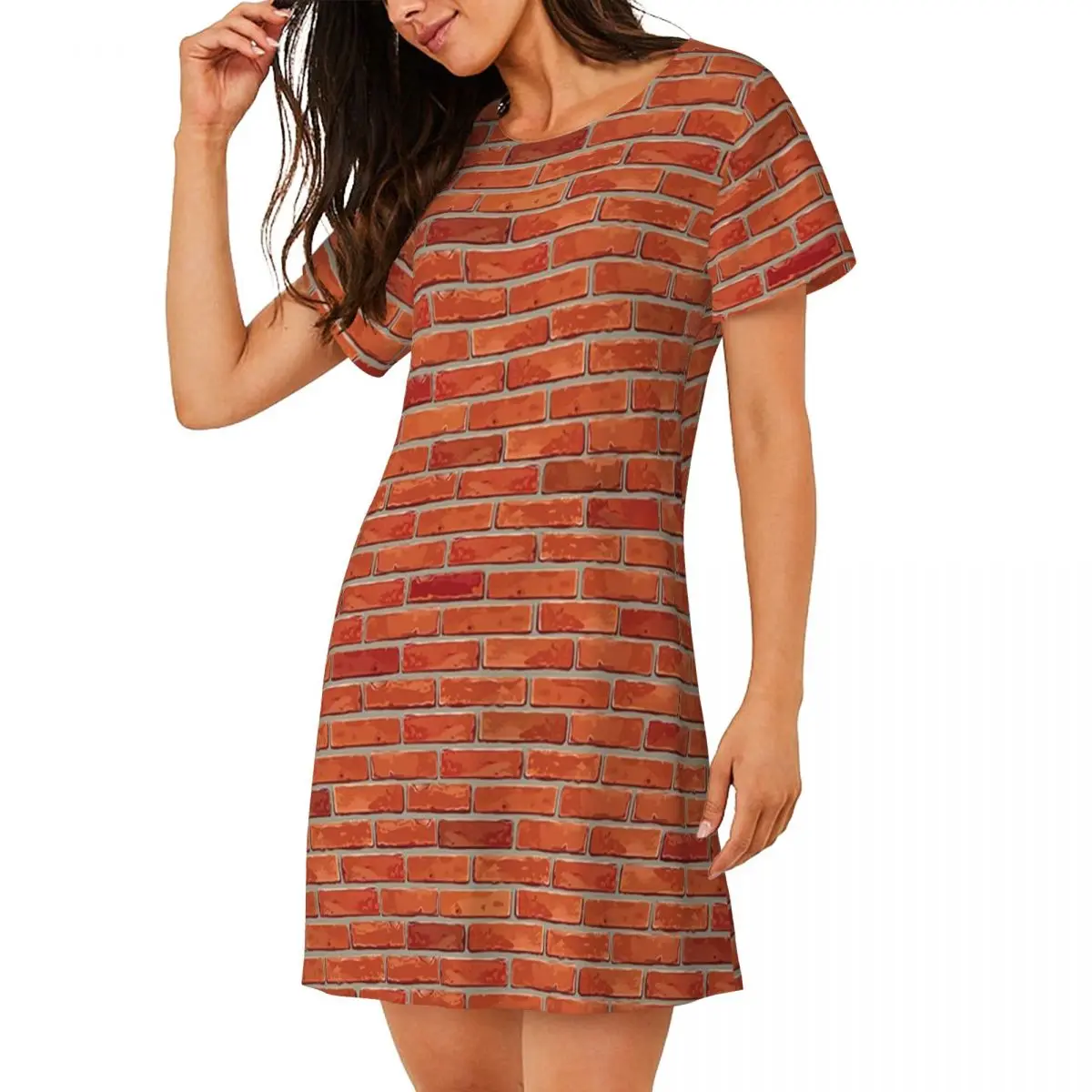 Custom Red Brick Wall Short Sleeves Nightdress For Sleeping Sleepshirts Women Short Sleeve Nightgowns Loose Pajama Dress