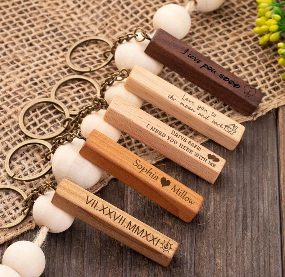 Custom Wooden Keychains for Men Personalized Phone Number Name Text Car Keyring Women Vintage Key Chain Family Father\'s Day Gift