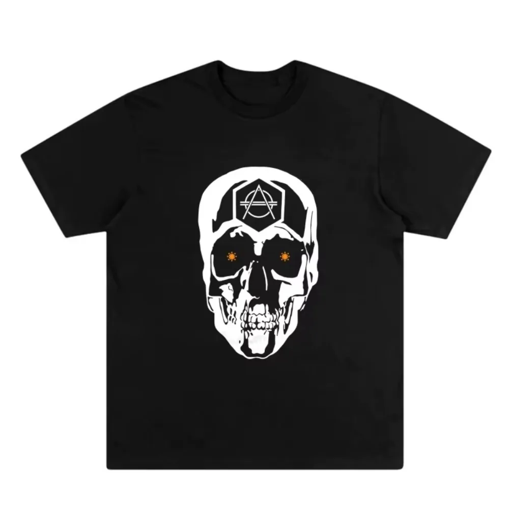 

Trend Unisex Electronic DJ Skull Head Design Short Sleeve Diablo Instagram Style Loose Casual Top
