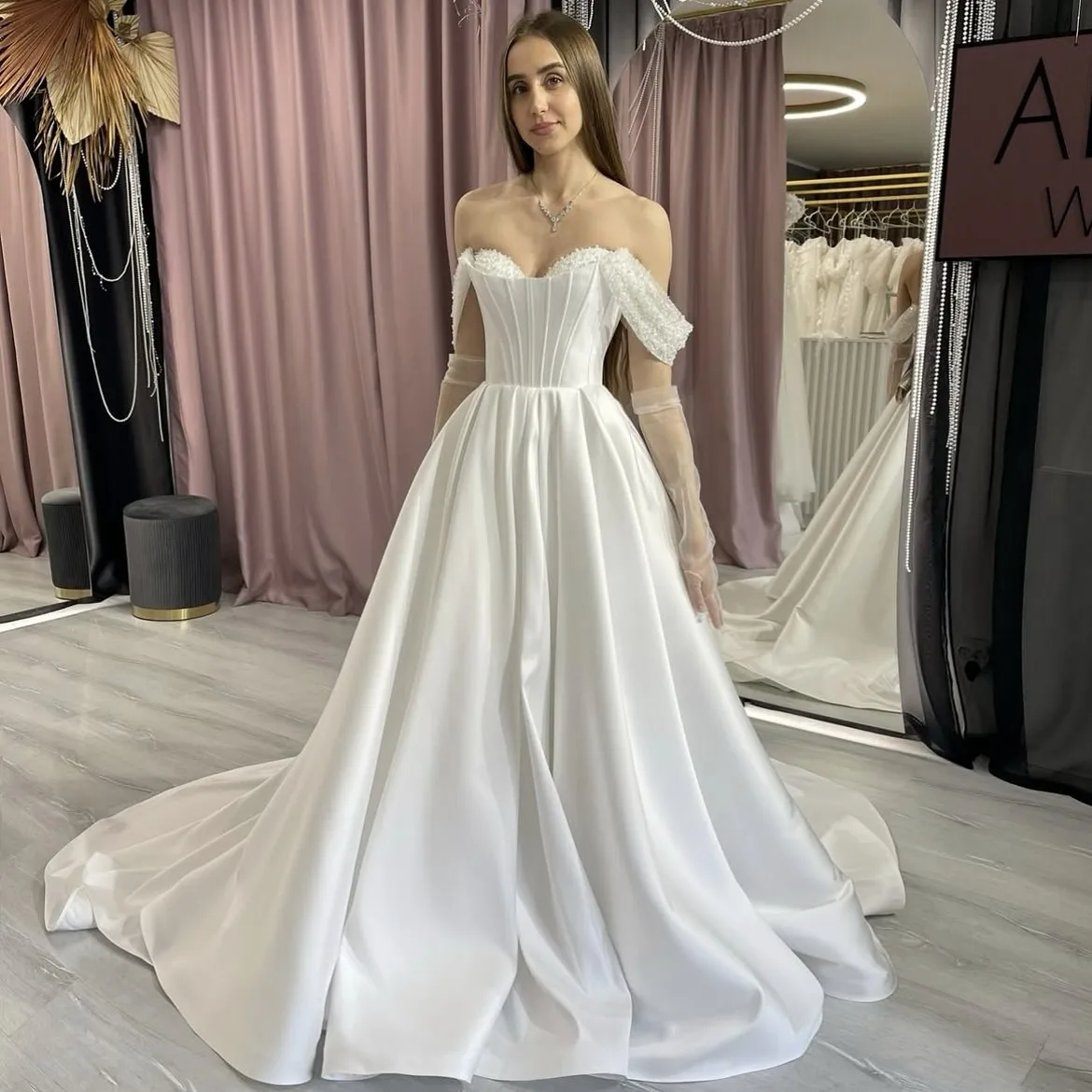 Crystal Wedding Dresses Sweetheart A-Line Floor Length Satin Bridal Dresses Lace Up Back Bridal Gowns vestido de noiva 2027