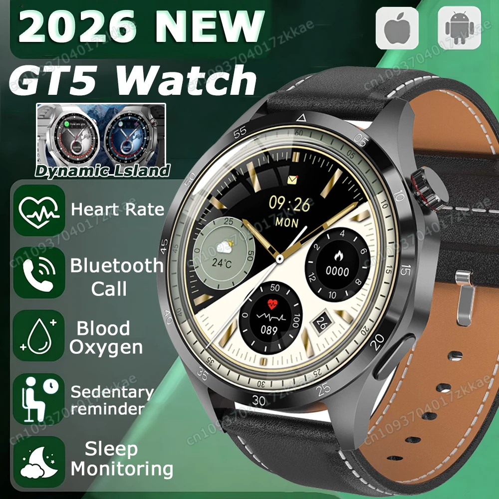 

2026 Смарт-часы 5 Max Dynamic Lsland HD Bluetooth Вызов GPS-трекер Сердечный ритм Артериальное давление/кислород Спортивные женские и мужские умные часы