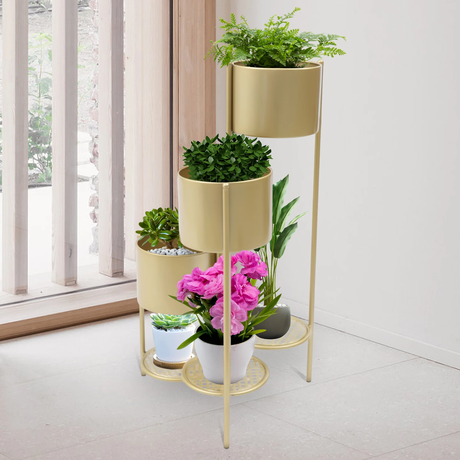 6 Tier Metal Plant Stand Flower Pot Rack Corner Shelving Indoor/Outdoor Decorative Display Rack For Patio Garden Living Room