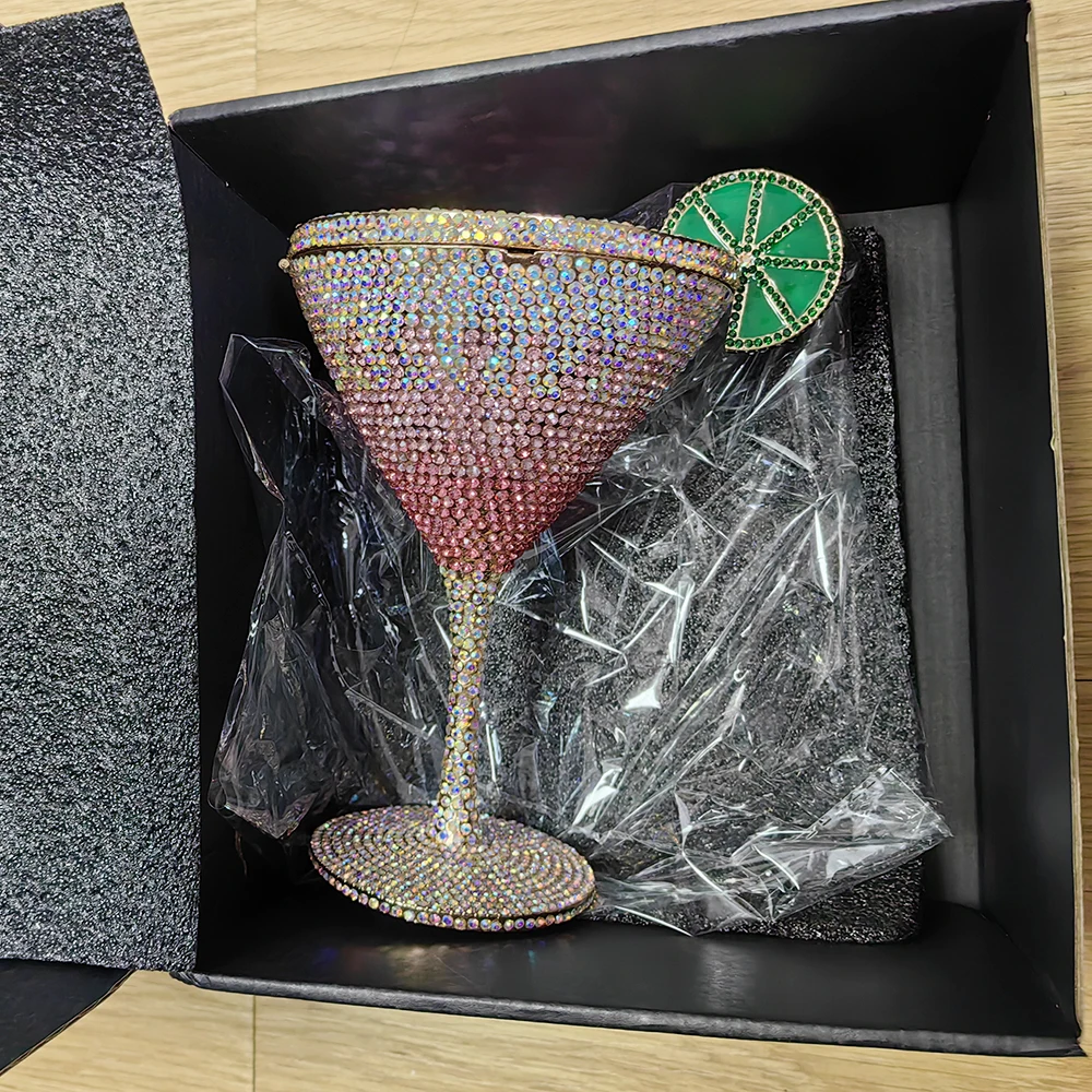 Borsa da festa di alta qualità Borsa da pranzo in metallo con diamanti dai colori vivaci Borsa da sera con cornice per bicchiere da vino per feste