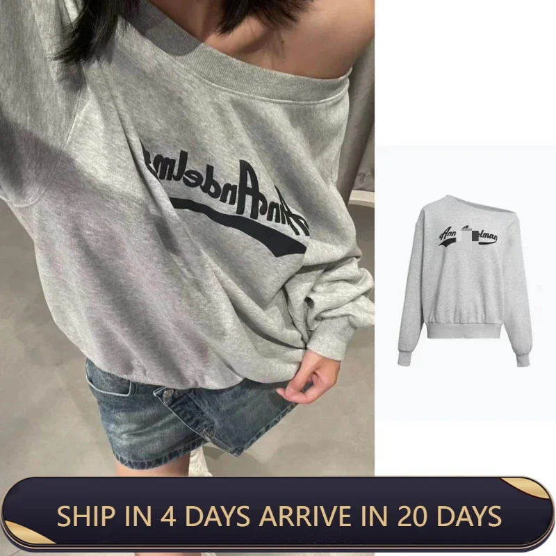 

Trendy Fashionable Foam Printed Slanted Neck Women Single Shoulder Sweatshirt Casual Loose Long Sleeved Pullover Off Shoulder