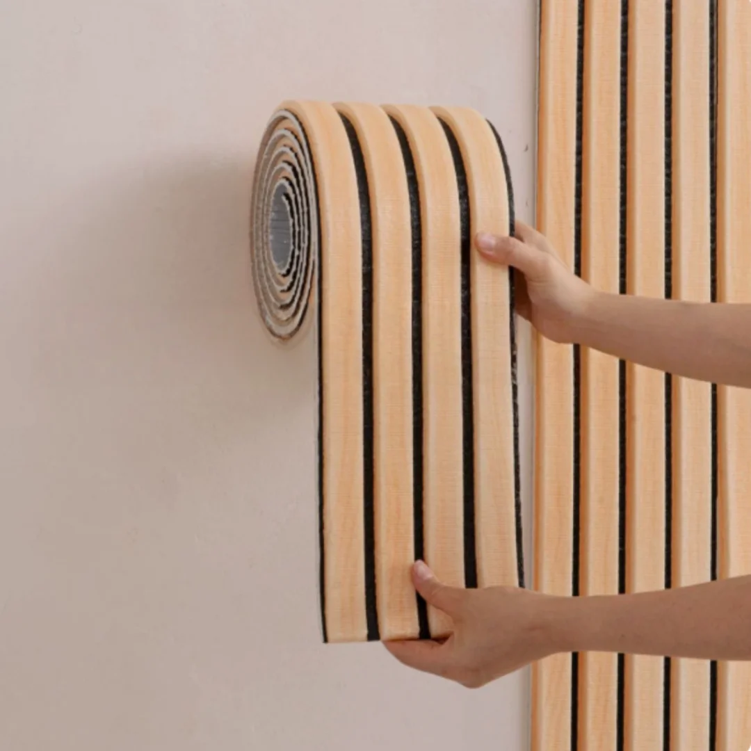 1PC 2.8m/110.24inch Self-Adhesive Anti-Collision Wall Padding Thickened Protective Sticker Strip Slat Wall Panel