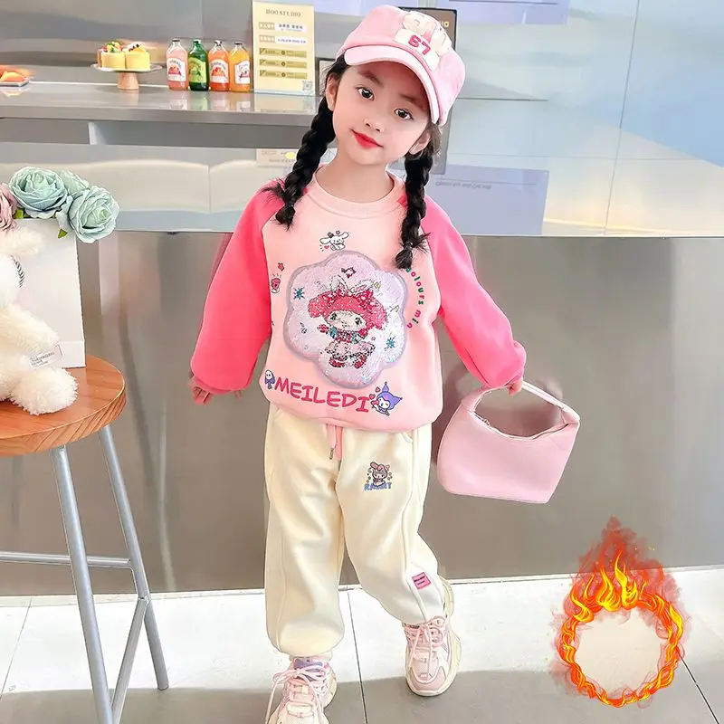 

Kawaii My Melody Sanrio Student Cute Cartoon Warm Pants Children Comfortable Fleece Sportswear Pants Christmas Gifts for Kids