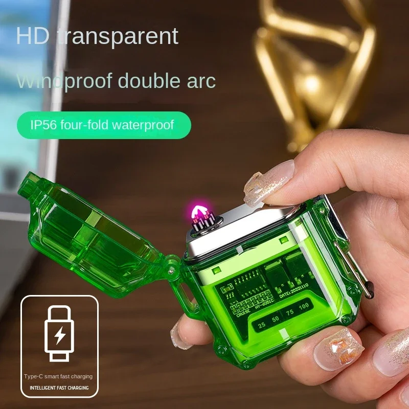 

New Waterproof Windproof Electric Lighter Portable Outdoor USB Rechargeable Lighter Plasma Dual Arc Lighter Gadgets for Men Gift