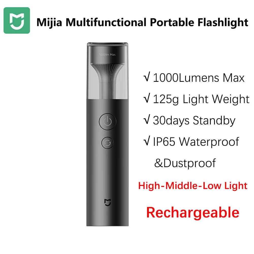 Xiaomi Mijia Flashlight Multi Functional 4in1 Rechargeable 3100mAh 1000 lumen IP65 Waterproof Emergency Light Outdoor