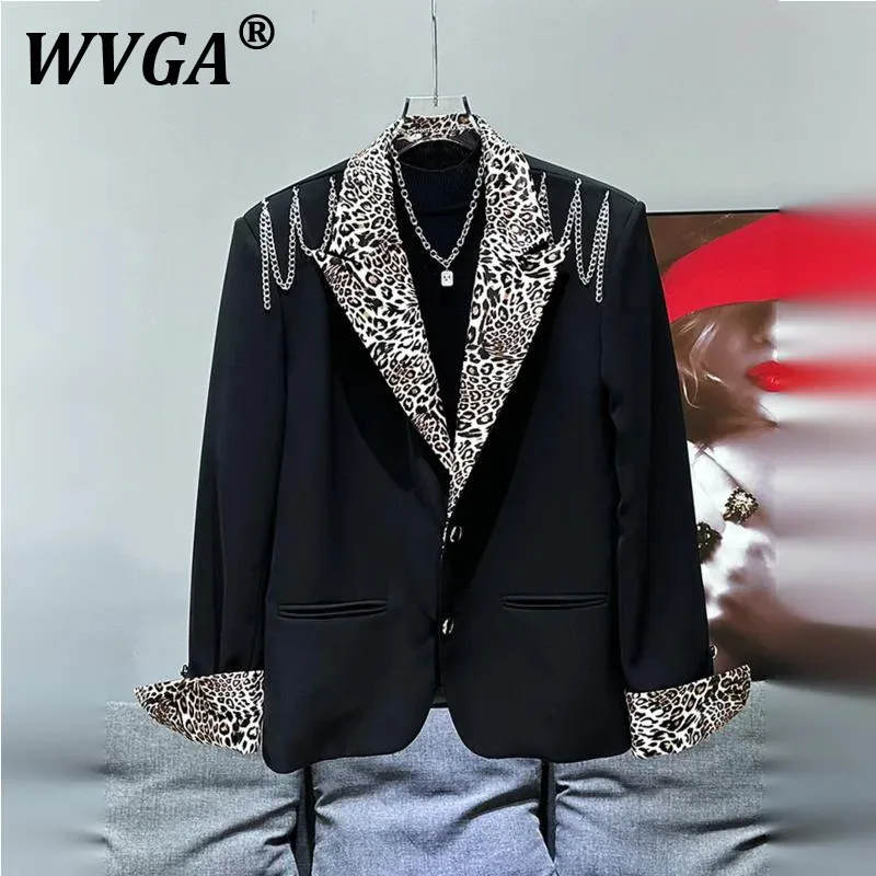 

WVGA Spring Autumn New Man High Street Suit-Coats Korean Style Printed Patchwork Chain Design Niche Chic Casual Blazer Ins W8856