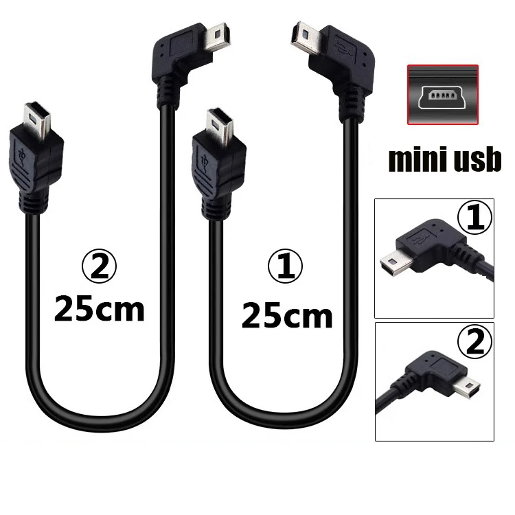 Miniusb Data Cable T-port Elbow V3 port Double  5pin Connection Car MP3 Double Plug For Electronic Dog cable 25cm 50cm