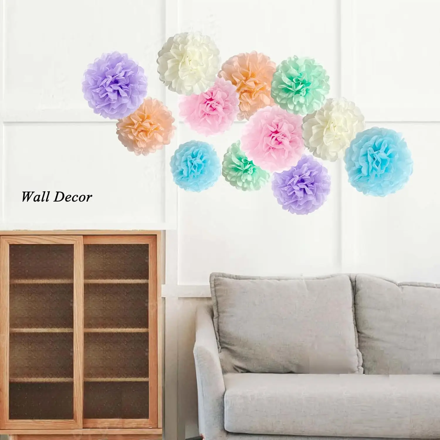 Pastel Tissue Paper Pom Poms Party Decorations Rainbow Ice Cream Easter Macaron Flowers Wall Hanging Supplies Birthday