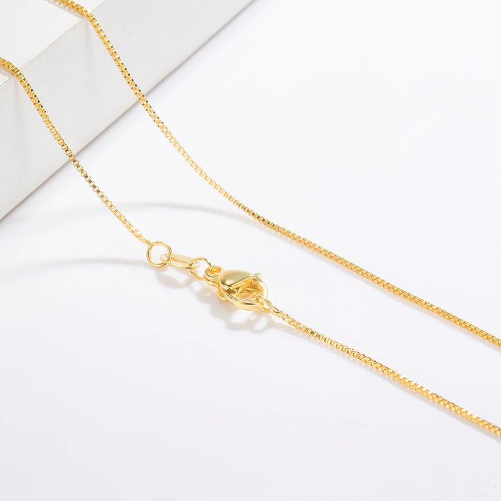 Gold 925 Sterling Silver Chain Necklace for Women Teens DIY, 0.8mm Box Chain Super Thin & Strong Basic Chain Colar de Prata