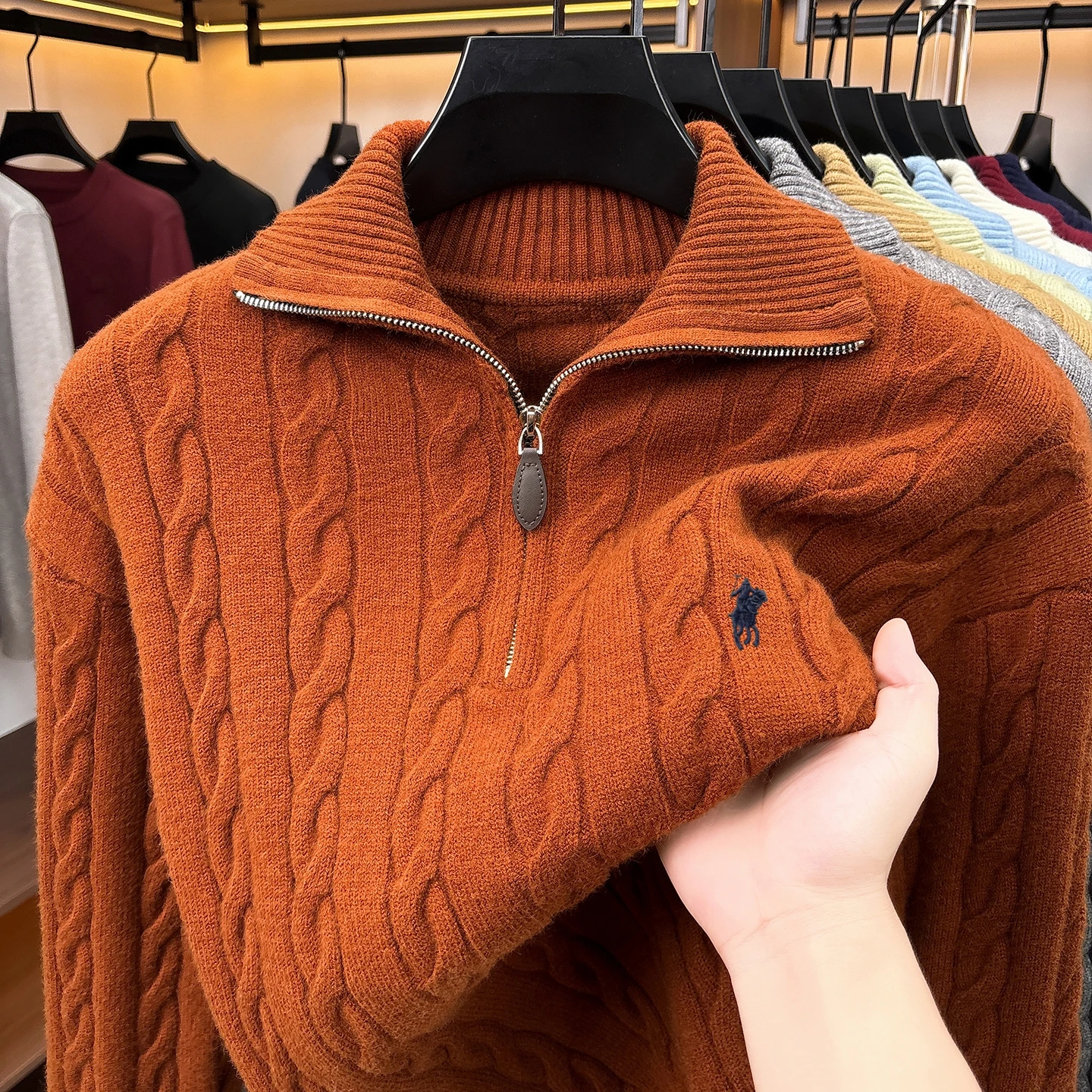 Mode Hochwertige Pullover Männer Luxusmarke Klassischer Stil Paul Pony Stickerei Winter Vintage Neue Dicke Warmwarmabdeckung Reißverschluss Kragen Stricken Sweater – Detail 21