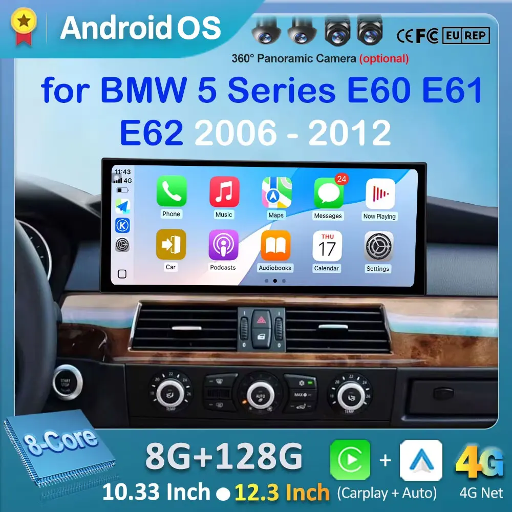 for BMW 5 Series E60 E61 E62 2006 - 2012 CIC / CCC System GPS Carplay Auto Android 16 Car Radio Video Multimedia Player Stereo