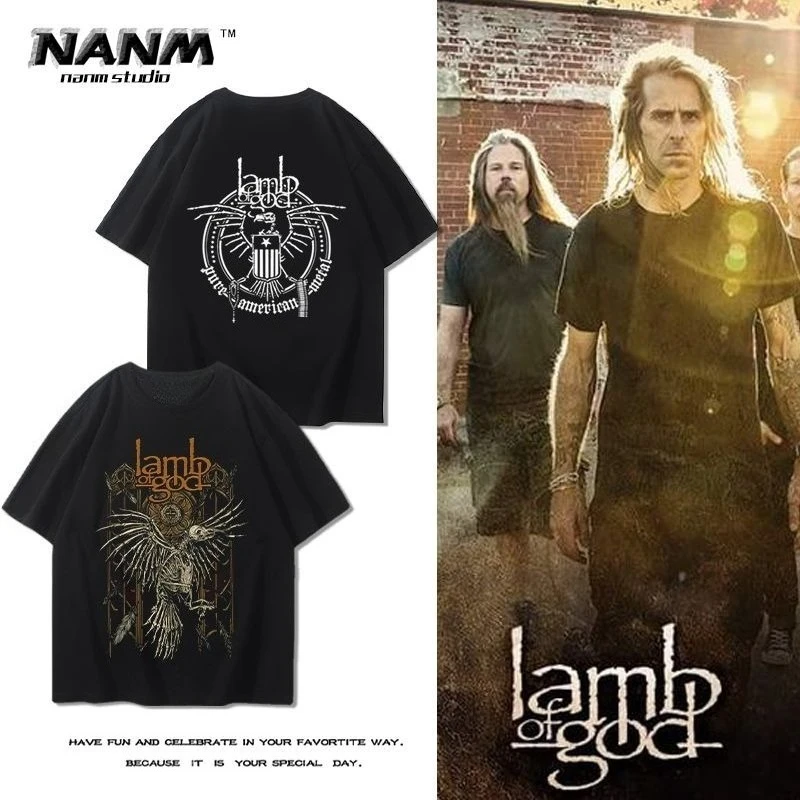 Camiseta de manga corta Lamb of God Lamb Band para parejas masculinas y femeninas, Top de tendencia de Rock europea y americana de verano