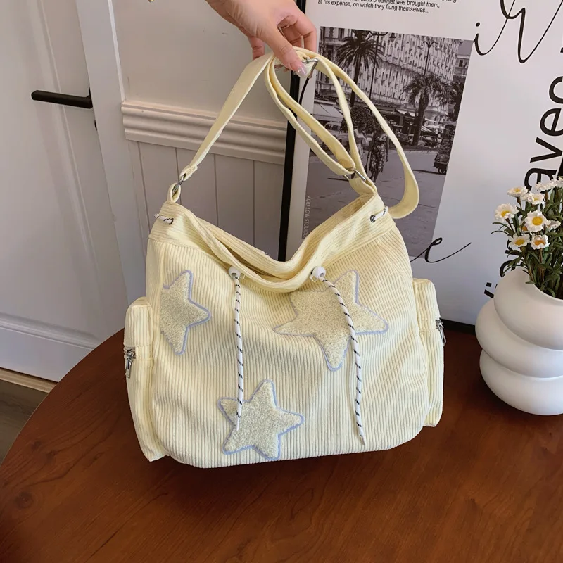 

2025 New Color-Block Corduroy Shoulder Bag for Women - Trendy Korean Style Large Capacity Canvas Tote, Versatile Crossbody Purse