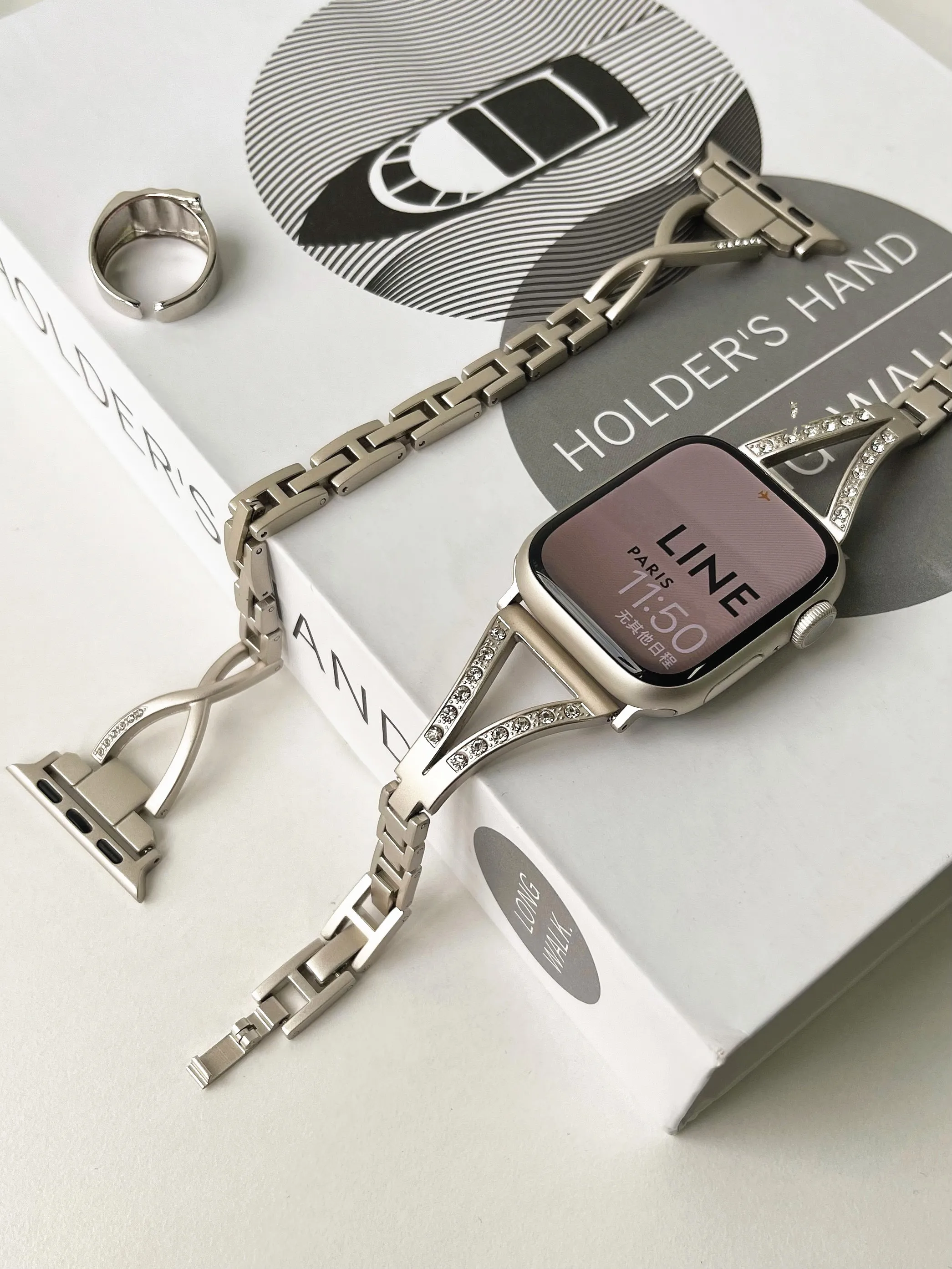 Luxury Diamond Metal Strap for Apple Watch Ultra 49mm 45 38 40 41 42 44mm Stainless Steel Chain Bracelet for iWatch 9 8 SE 7 6 5