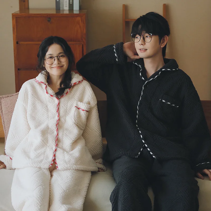 

Утепленный комплект пижам из кораллового флиса для пар, осенне-зимняя домашняя одежда, мужская пижама с длинными рукавами, теплая фланелевая ночная рубашка