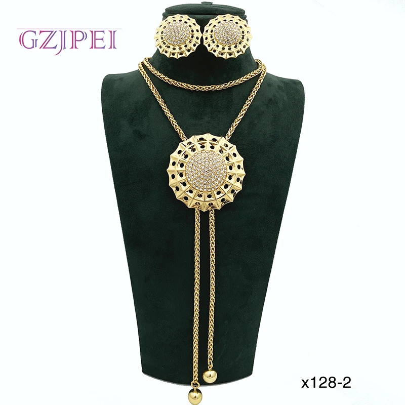 Women Fashion Jewelry Long Necklace Round Earrings Set Wedding Party Gift set di gioielli di alta gioielleria