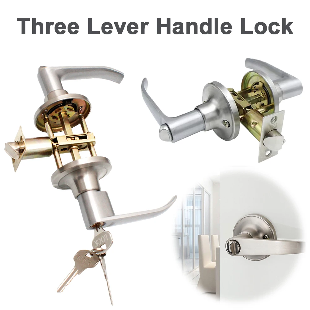 Door Lever Lock with 3 Keys Locking Door Handle Entrance Door Handles Door Knob Replacement for Bedroom Front Door