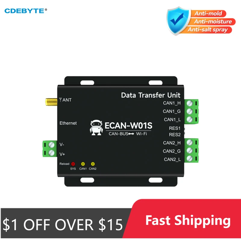

CAN2.0 в WiFi TCP Конверсионный протокол шлюза Последовательный сервер Двухканальный CAN-BUS в RJ45 Ethernet CDEBYTE ECAN Series