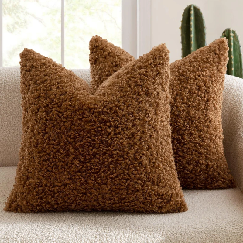 2Piece Nordic Solid Color Teddy Velvet Cushion Cover Thick Imitation Lamb Wool Pillowcase Soft Home Sofa Pillow Cover Decorative