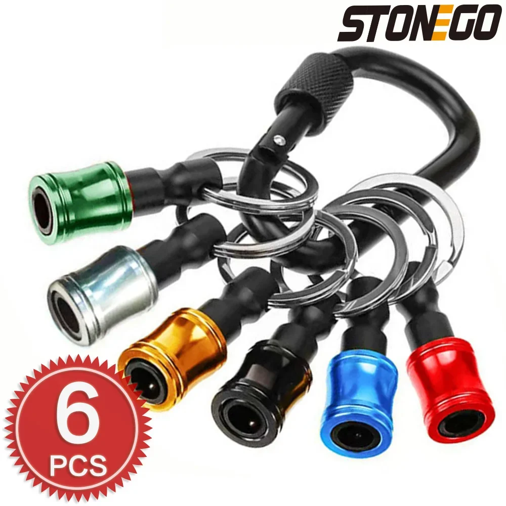 STONEGO 6Pcs/Set 1/4 Inch Hex Shank Keychain Extension Bar Screwdriver Bits Holder Socket Adapter, Fast Change Bit Holder