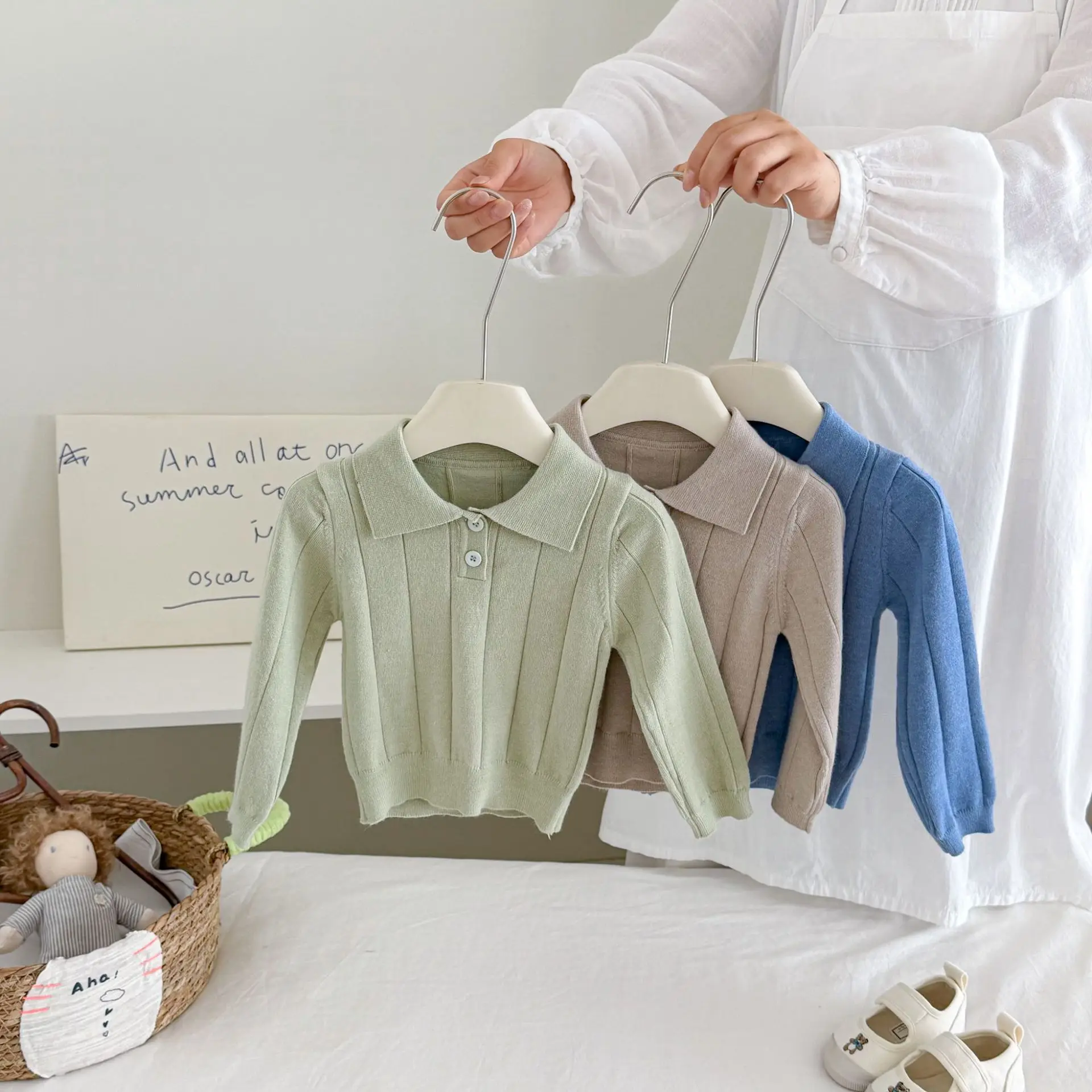 2026 Autumn New Baby Long Sleeve Sweater Solid Boys Casual Knitwear Toddler Girls Polo Collar Knitted Tops Infant Clothes