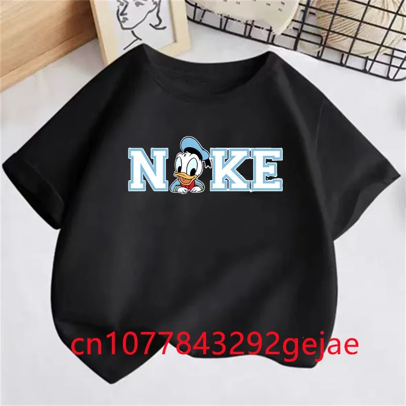 Disney Donald DuBoy Tops Dinosaur Cool T-shirt Children's Clothing Miniso Store Baby Short Sleeve T-shirt Euro 2024 Kids Clothes