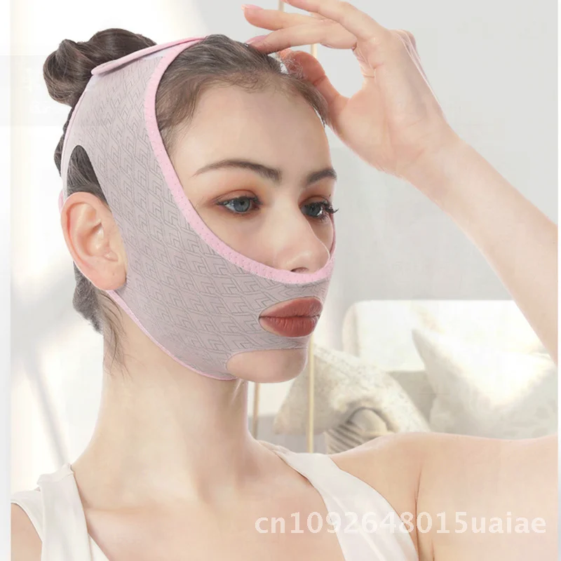 Máscara de bandagem facial para dormir, melão, cinta de emagrecimento, massageador de queixo duplo, não elétrico, multifuncional, dispositivo de beleza rosa