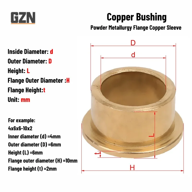 5pcs Powder Metallurgy with Step Flange Flange Oil-bearing Copper Sleeve Inner Diameter 3~8mm