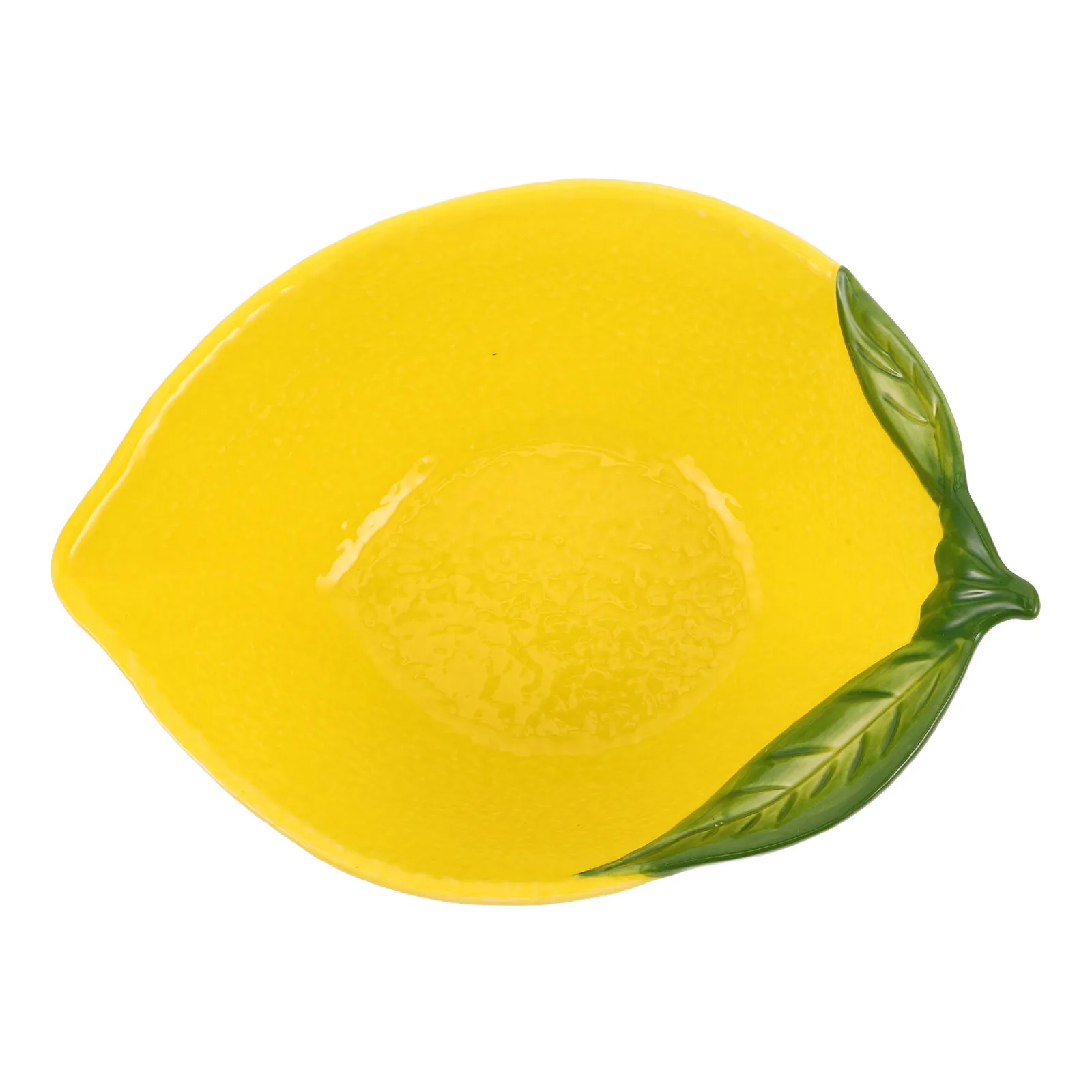 Ceramic Lemon Shaped Jewelry Dish Hand-Painted Embossed Design Summer Decorative Tray for Vanity Dresser Coffee Table Trinket