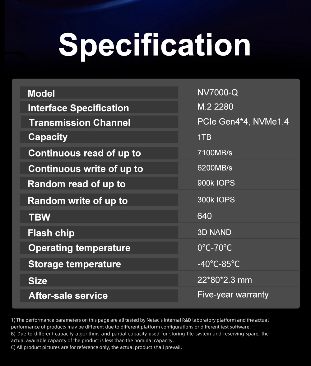 Netac SSD M.2 1TB 2TB 4TB NVME Hard Drive SSD PCIE4.0X4 M2 2280 SSD Hard Disk Solid State Drive for Laptop PS5 Laptop Desktop