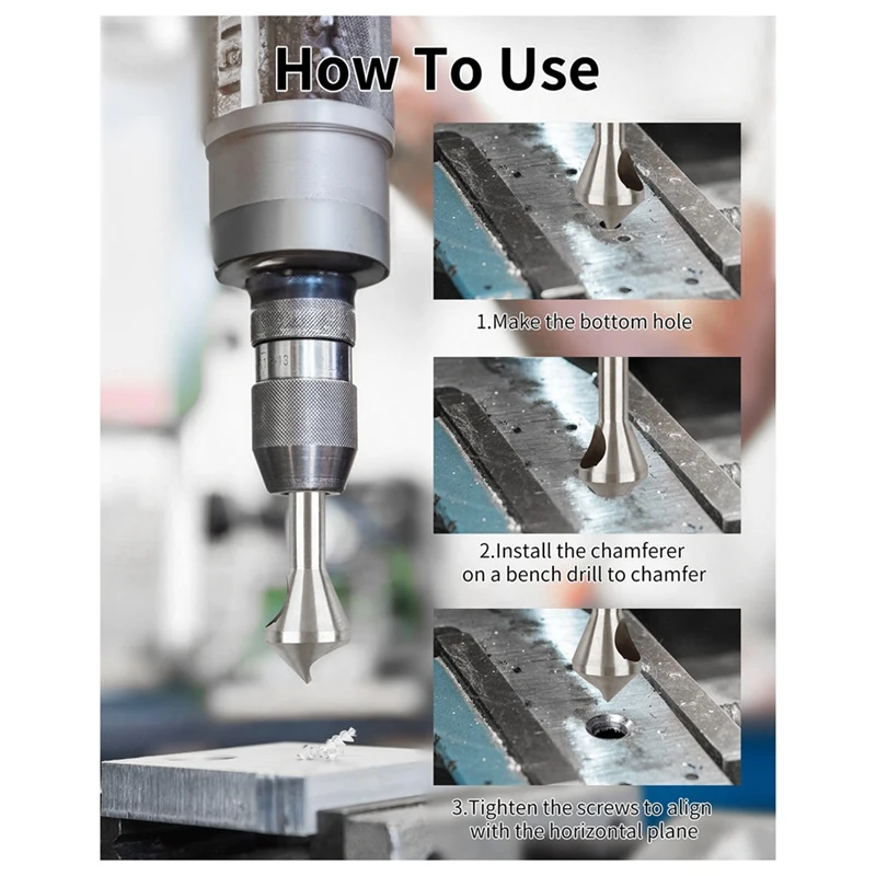 Countersink Drill Bit Set Round Shank HSS(4241) Countersink Drill Bit, For Wood,Metal,Plastic, Silver 4Piece