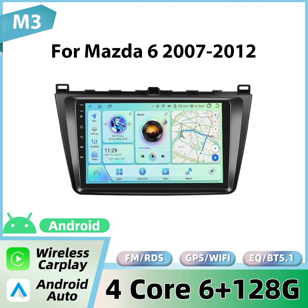 Podofo Android autoradio voor Mazda 6 Rui wing 2015-2019 draadloze CarPlay GPS WIFI FM/RDS head unit 2din EQ BT autostereo