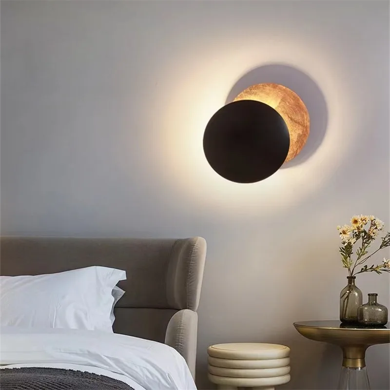 

Lederam Wall Lamp Vintage rotating lamp Creative moon lamp Gold white Eclipse lamp Corridor Living Room Decor bed side lamp