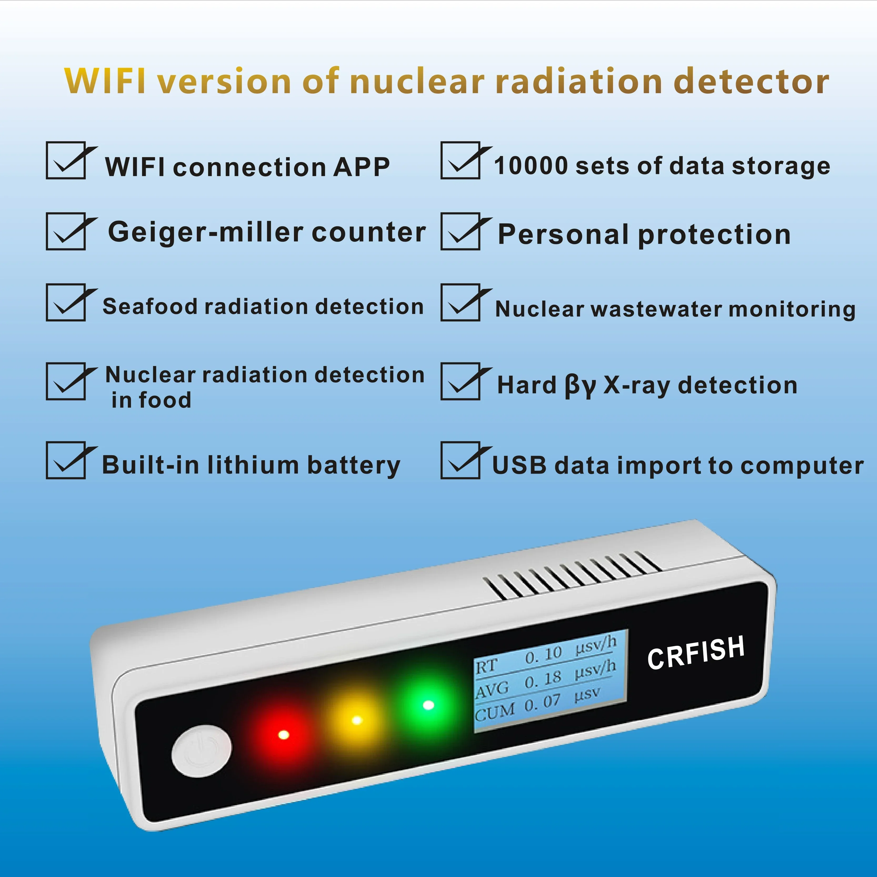 WIFI version of high sensitivity nuclear radiation detector seafood food environmental monitoring