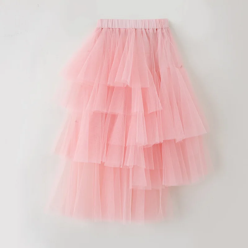 Girl Asymmetrical Layered Tulle Midi Skirt Layered Mesh A-Line Tutu Skirt Tween Girls Romantic Balletcore Fashion Kids Outfits