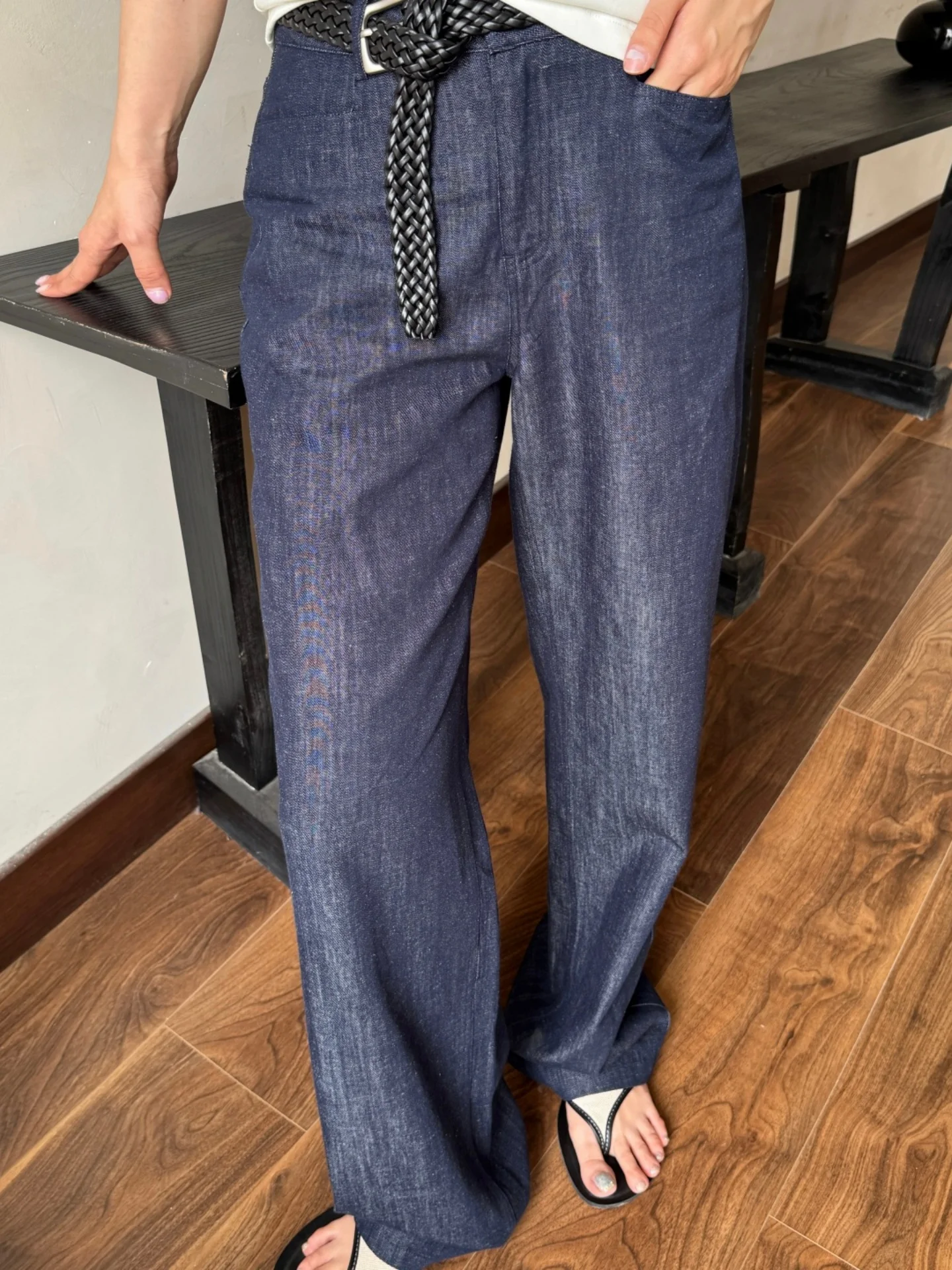 

Nana High Waist DMX Linen Blend Straight Leg Pants Women's Spring Versatile Casual Thin Sle Jeans mid High Waist