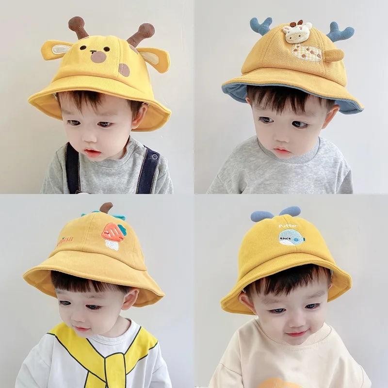 

Cute Cartoon Baby Bucket Hat Boys Girls Outdoor Sunshade Fisherman Cap Cotton Breathable Kids Basin Cap Children Sun Visors