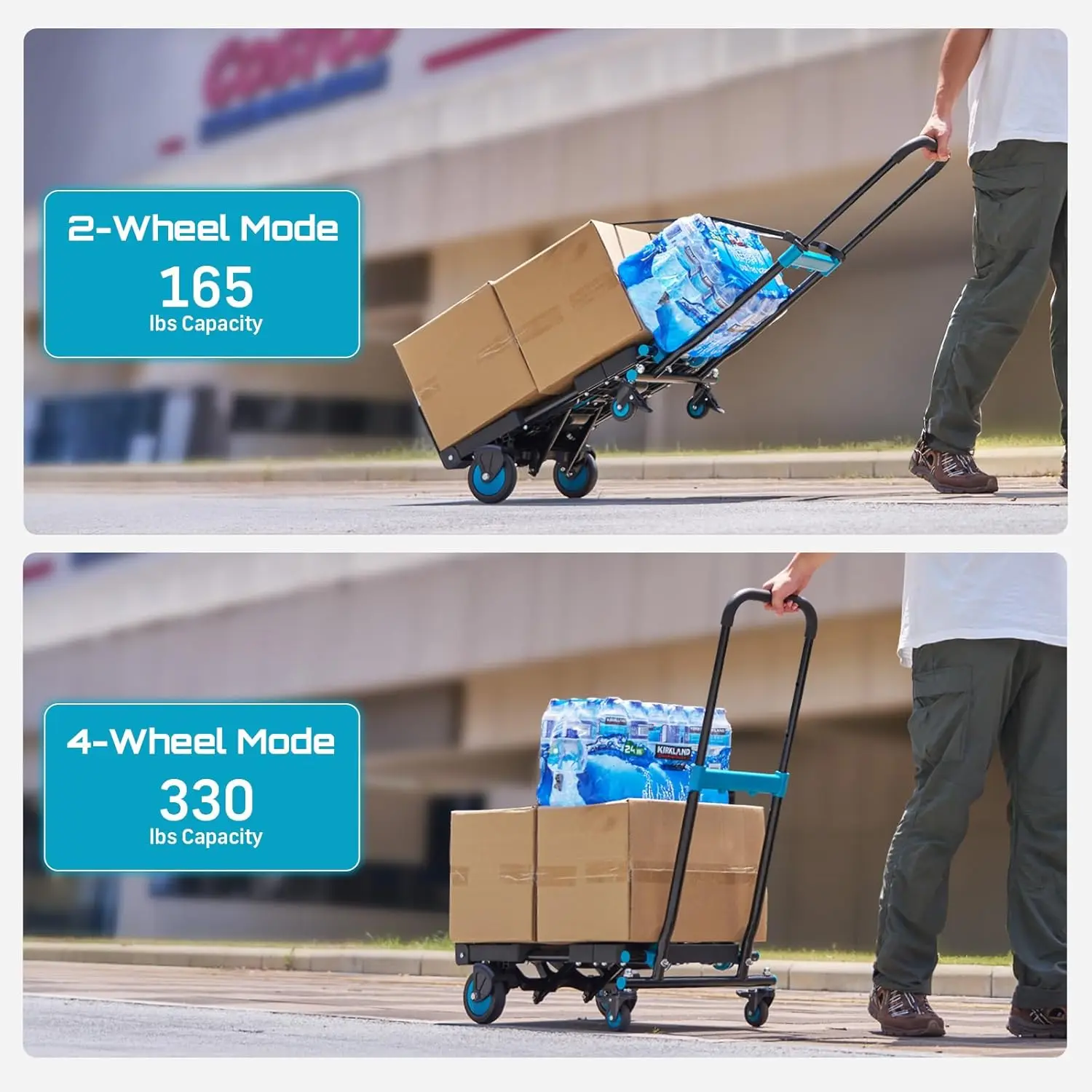 Seesii شاحنة يدوية قابلة للطي دوللي سعة 150 كجم عجلات TPR عربة شديدة التحمل 3 تروس قابلة للسحب لتسليم التسوق