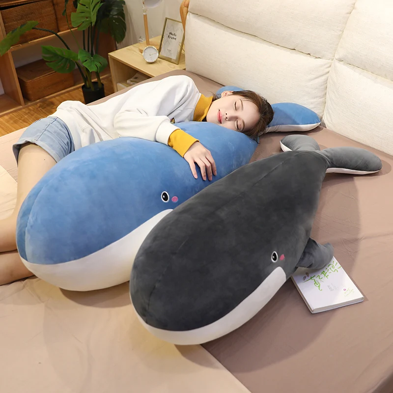 50~120cm Washable Soft Stuffed Whale Toy Ocean Animal Blue Black Underwater Giant Whale Plushie for Children Birthday Gift